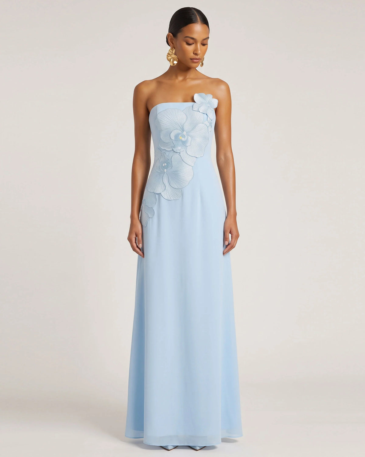 Orchid Embroidered Strapless A-Line Maxi Dress - Light Blue