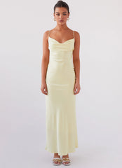 Joanna Satin Maxi Dress - Lemon