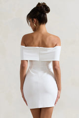 White Bow Bardot Mini Dress