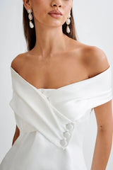 MESHKI Evita Satin Off Shoulder Mini Dress - White