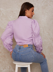 Exaggerated Puff Sleeve Cotton Shirt in Lilac