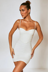 Ruched Corset Mini Dress in Ivory
