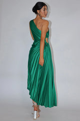 Brooklynn One-Shoulder Accordion Pleat Dress Kelly Green