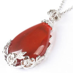 Teardrop Inlaid Flower Pendant Natural Healing Crystal (PENDANT ONLY)