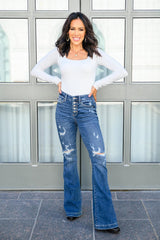 Gabriella Distressed Button Fly Flare