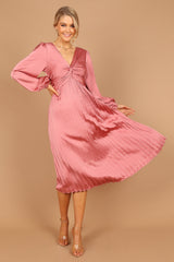 Noelle Twist Front Pleated Midi Dress - Blush