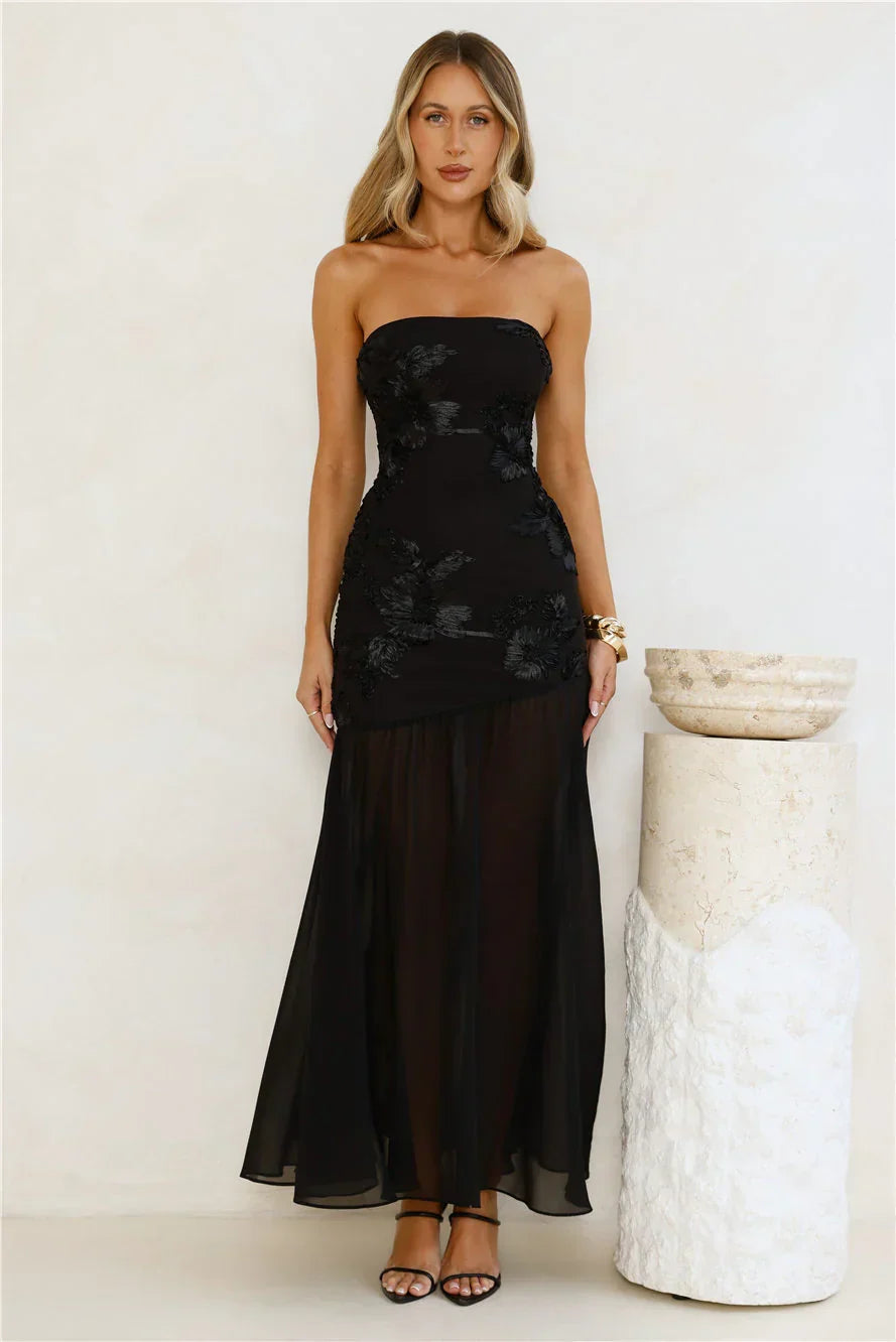 Timeless Affair Strapless Mesh Maxi Dress