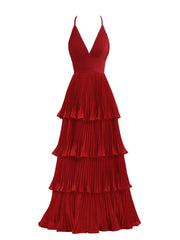 Dark Green A-Line Tiered Floor Length Chiffon Bridesmaid Dress