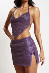 MESHKI Marlena Glomesh Mini Skirt - Purple