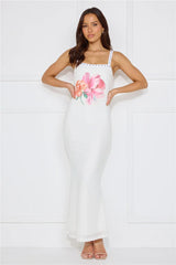Floral Surprise Mesh Maxi Dress White