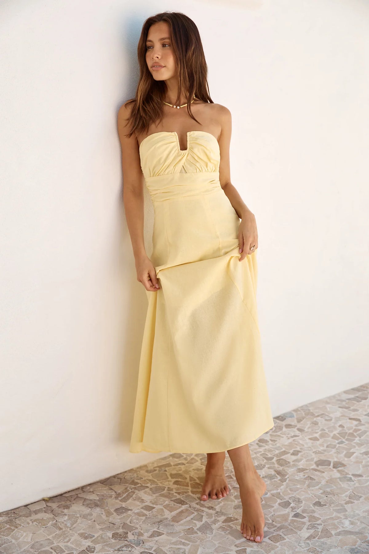 Sunshine Bliss Strapless Maxi Dress Yellow