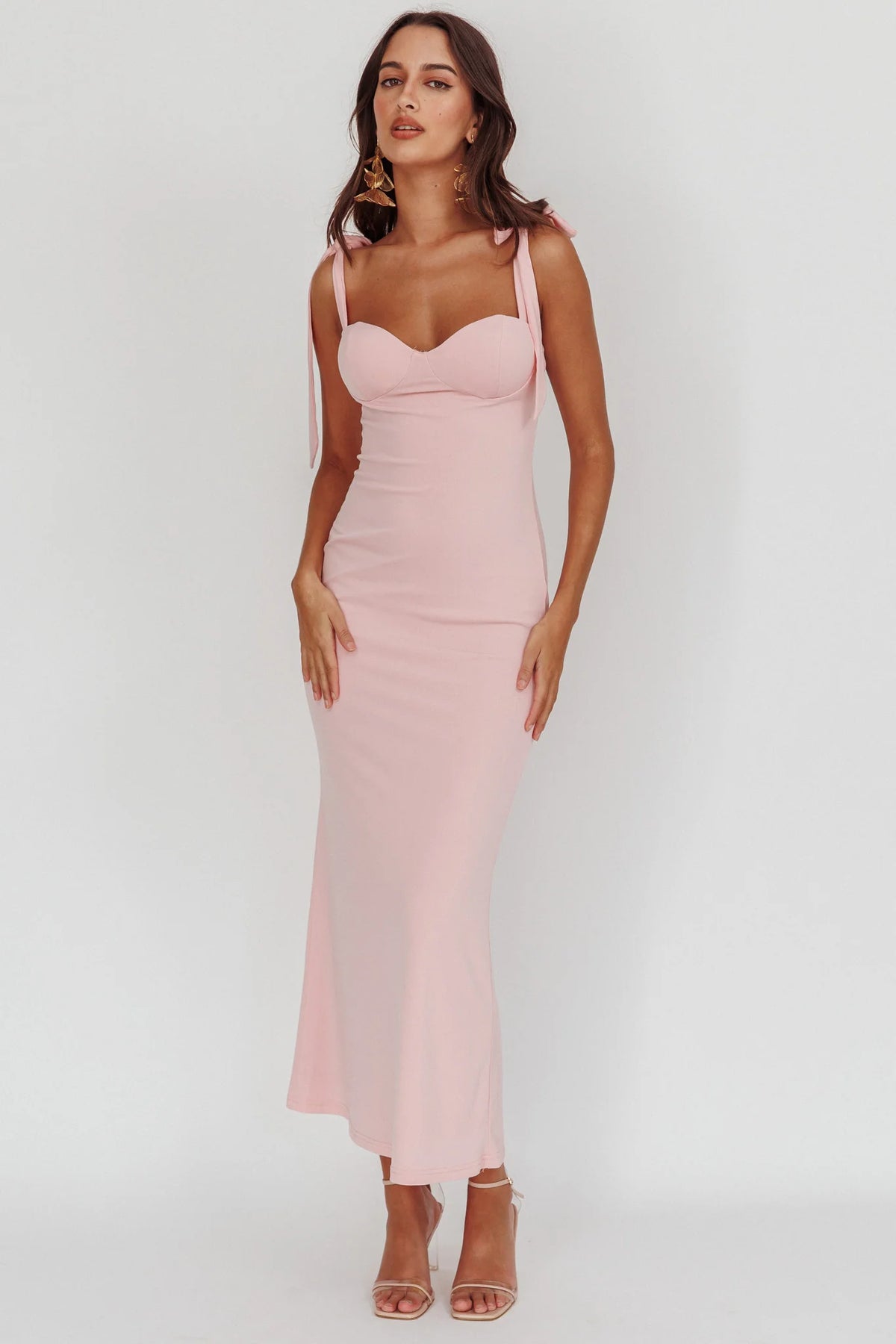 Rose Garden Tied Shoulder Midi Dress Blush