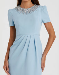 Blue Rhinestone Neckline Dress