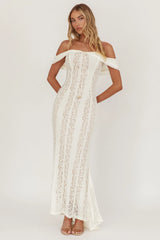Enigma Off-Shoulder Maxi Dress Lace Cream