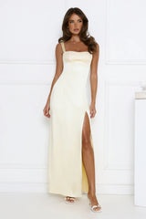 Headturner Energy Satin Maxi Dress Yellow