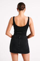 MESHKI Leilani Corset Denim Top - Washed Black