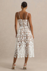 Zuri | White Lace Sweetheart Midi Dress With Cami Straps