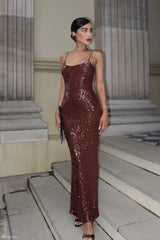 Brianna Sequin Maxi Dress - Dark Chocolate