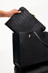 BEIS 'The Work Tote in Black Croc