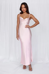 BEACNLADY The Penelope Cowl Satin Maxi Dress Pink