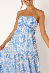 Arianna Strapless Maxi Dress - Blue Floral