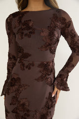 Helsi Long Sleeve Embellished Maxi Dress Brown