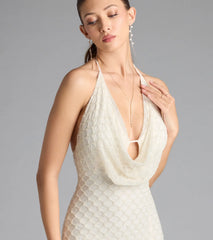 Alana Halter Beaded Sequin Formal Dress