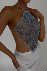 MESHKI Asteria Diamante Halter Top - Powder Blue