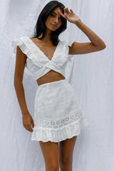 Just Bliss Embroidered Trim Mini Skirt White