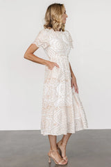 Mirabel Eyelet Midi Dress | White + Natural