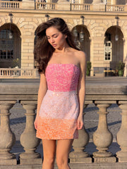 Lumira Sequin Lace Mini Dress in Pink Ombre