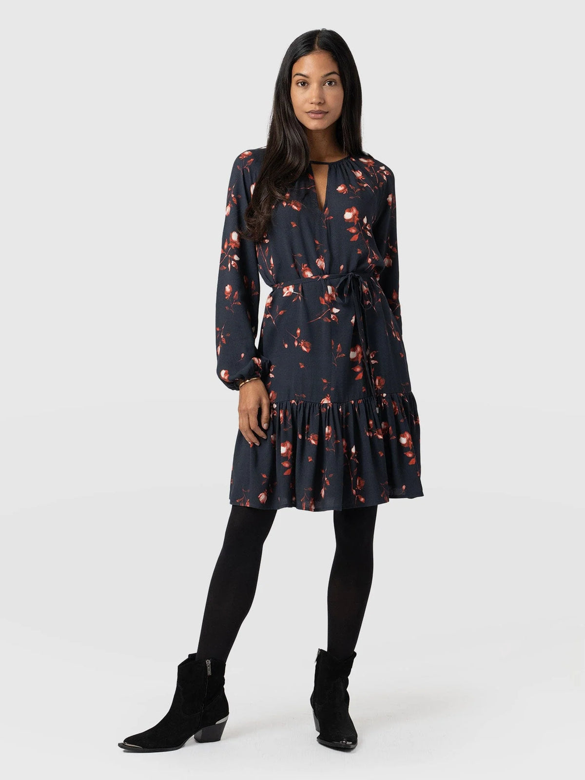 Fia Mini Tiered Dress - Dark Roses