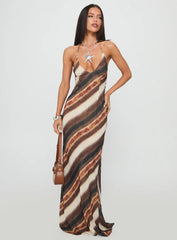 Esmira Halter Maxi Dress Brown Stripe