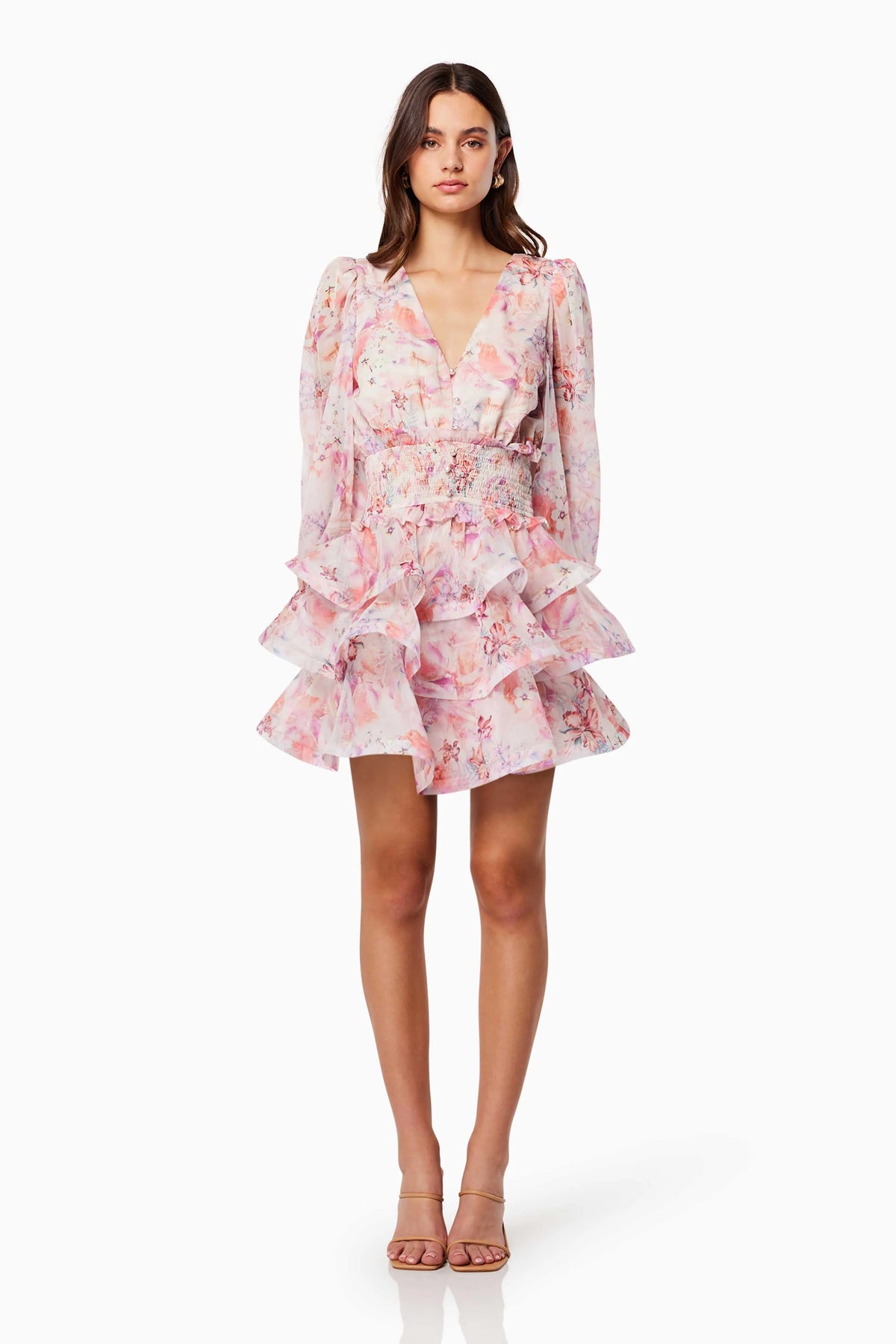 Lovebird Ruffled Tiered Mini Dress In Multi