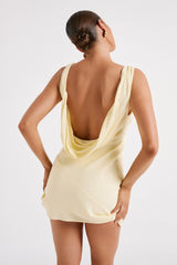 MESHKI Nadia Satin Mini Dress With Cowl Back - Light Yellow