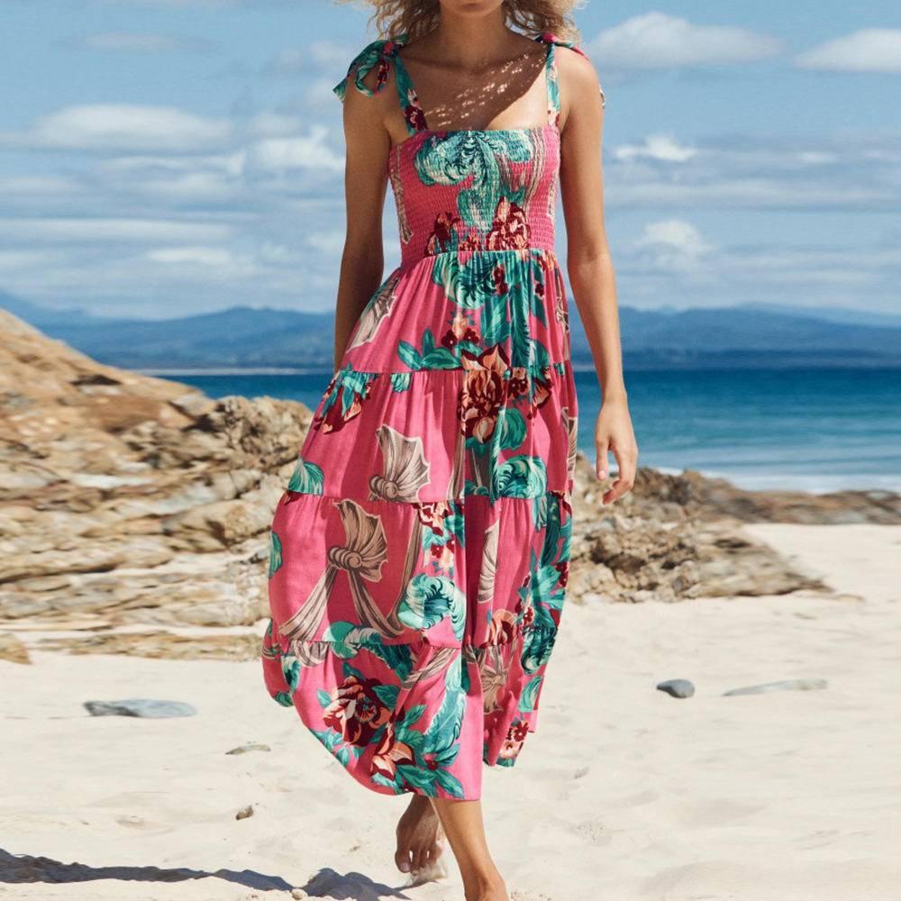 Plants Knot Sleeveless Smocked Dress