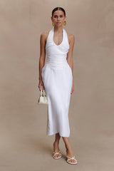 Daniela Ruched Halter Midi Dress - White