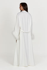 MESHKI Amalia Satin Feather Trim Robe - White