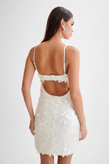MESHKI Xanthe Transparent Sequin Cut Out Mini Dress - Ivory