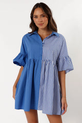 Didi Frill Mini Dress - Cobalt Stripe