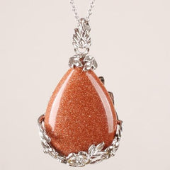 Teardrop Inlaid Flower Pendant Natural Healing Crystal (PENDANT ONLY)