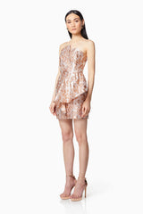 Allure Metallic Strapless Mini Dress In Pink