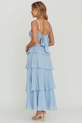 Provence Bloom Tiered Ruffle Maxi Dress Sky Blue