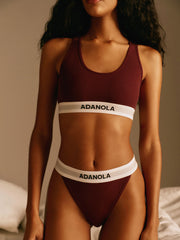 Branded Ribbed Racer Bra - Burgundy
