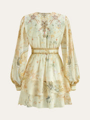 Semi-Sheer Chiffon Floral Printed Ruffled Mini Dress