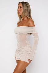 Need A Miracle Long Sleeve Glitter Mini Dress Champagne