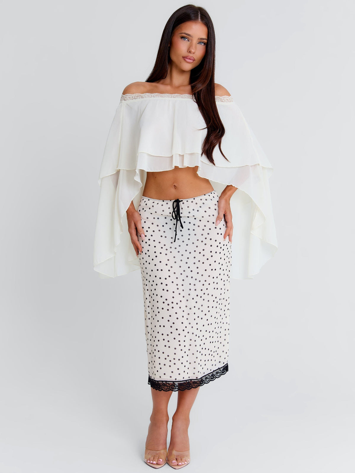 Elaina Midi Skirt Cream Polka Dot