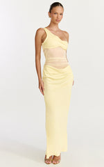 Elias Maxi Dress - Twisted One Shoulder Cowl Dropped Waist Dress in Lemon
