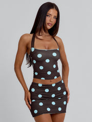 Lula Reversible Top Blue And Chocolate Polka Dot