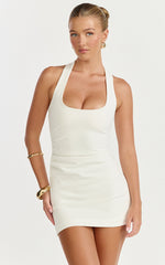 Lucinda Mini Dress - Scoop Neck Ruched Bodycon Dress in White